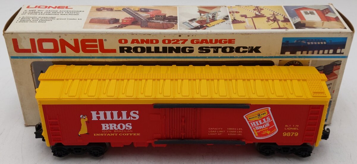 Lionel 6-9879 O Hills Bros. Coffee Billboard Reefer Car EX/Box