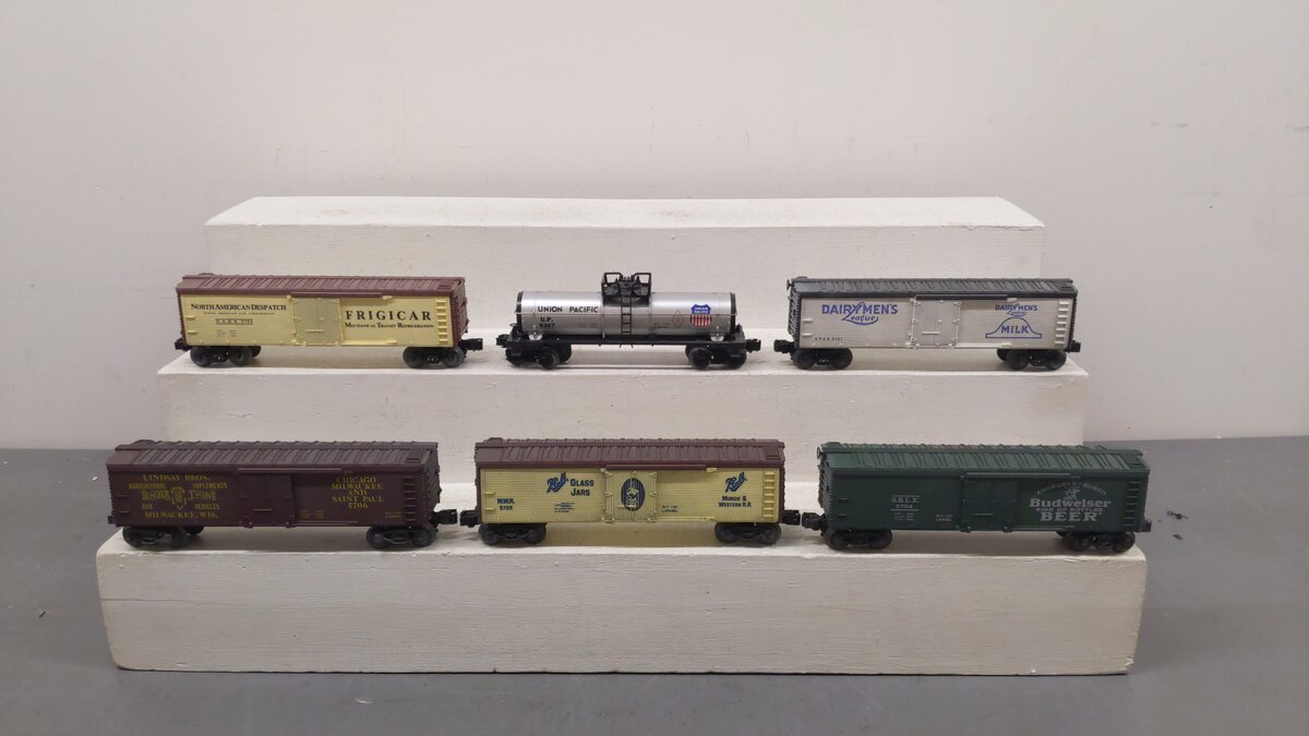 Lionel O Gauge Assorted Freight Cars 9367, 5703, 5701, 5705, 5704, 5706 [6] EX/Box