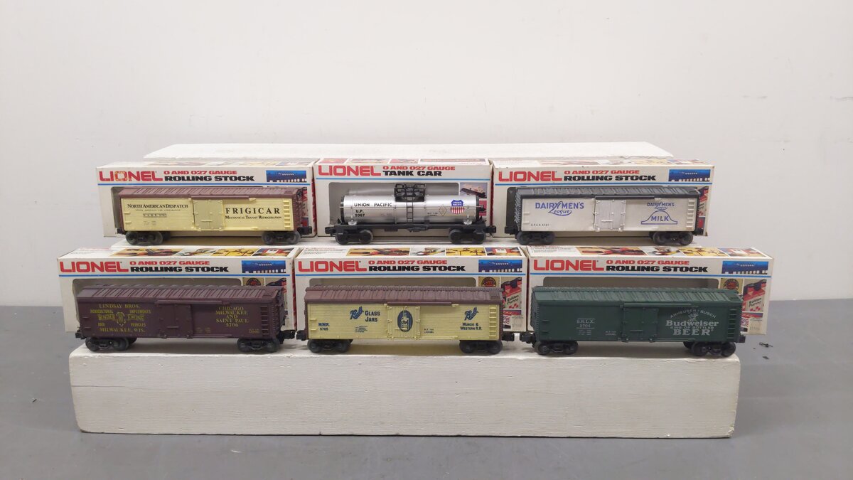Lionel O Gauge Assorted Freight Cars 9367, 5703, 5701, 5705, 5704, 5706 [6] EX/Box