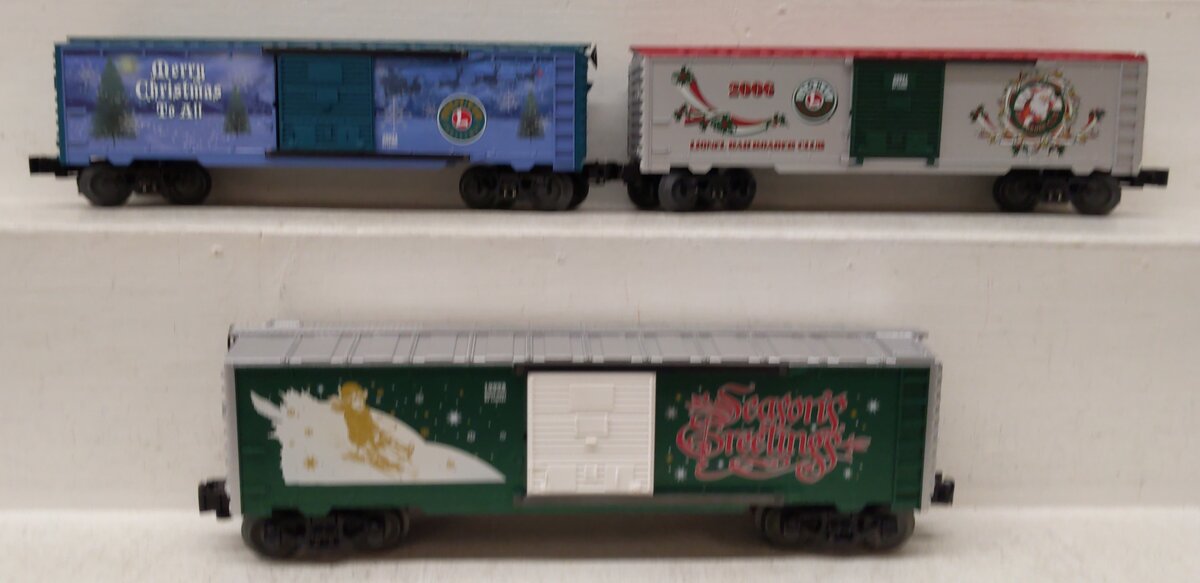 Lionel O Gauge Assorted Christmas Freight Boxcars - #29941, #25033, #19998 [3] LN/Box