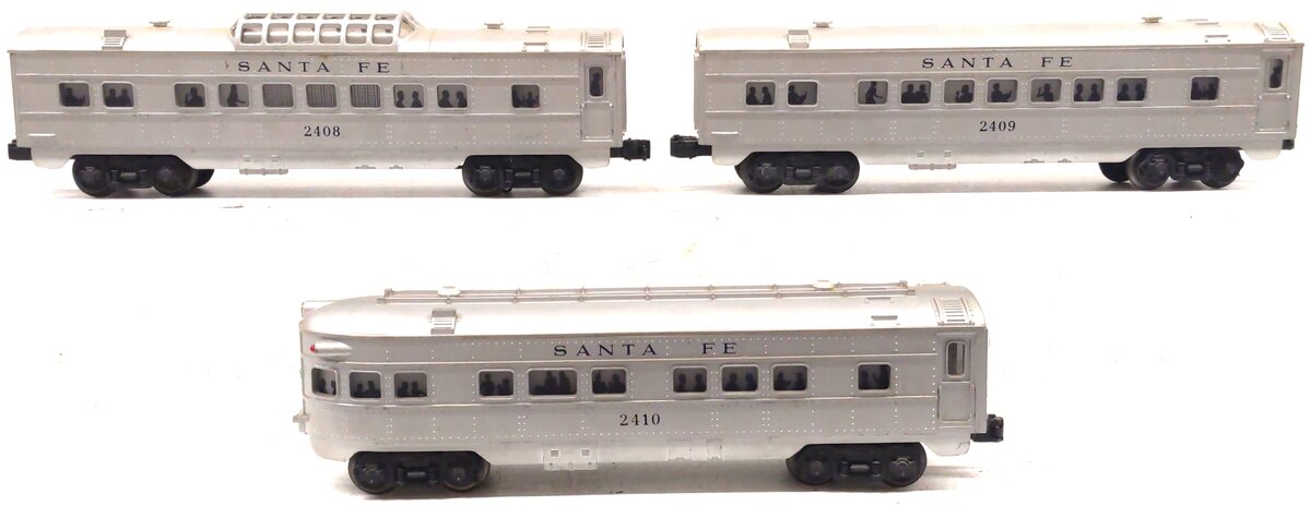 Lionel Vintage O Gauge "Santa Fe" Passenger Cars: 2408, 2409, 2410 [3] VG