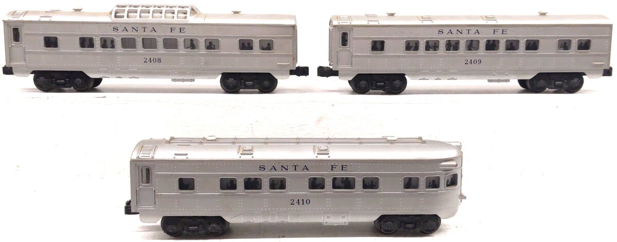 Lionel Vintage O Gauge "Santa Fe" Passenger Cars: 2408, 2409, 2410 [3] VG