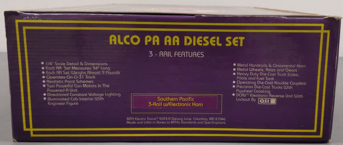 MTH 20-2022-1 O Southern Pacific Alco PA AA Diesel Set w/PS1#6019/6020 EX/Box