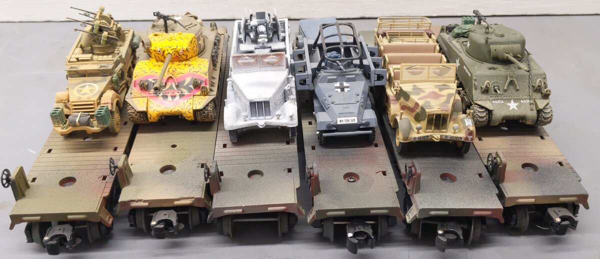 Lionel & Other O Gauge Assorted Custom Painted Flat Cars with Military Load [6]