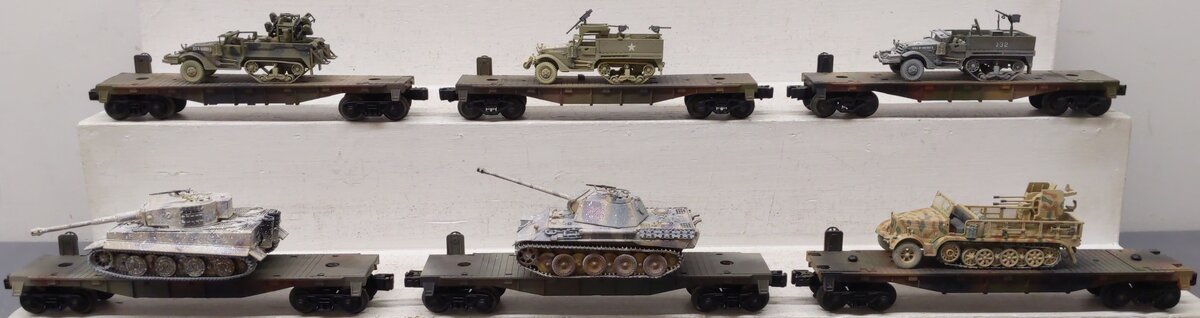 Lionel & Other O Gauge Assorted Custom Painted Flat Cars with Military Load [6]
