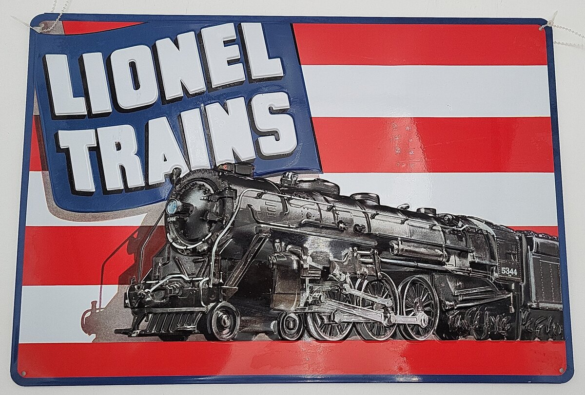 Lionel 2160021 Ande Rooney Tinplate American Flag Steam Engine Sign EX