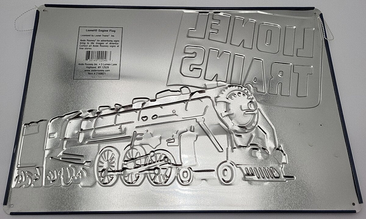 Lionel 2160021 Ande Rooney Tinplate American Flag Steam Engine Sign EX