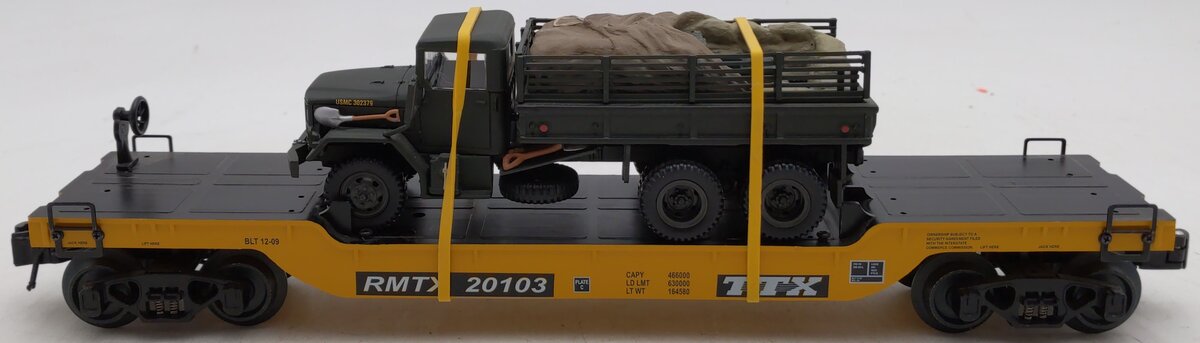 RMT 96699-033 O Gauge RMTX Flatcar with USMC Truck #20103 EX/Box
