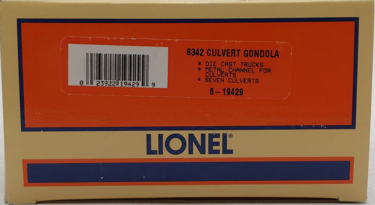 Lionel 6-19429 O Gauge New York Central Culvert Gondola w/ Culverts #6342 LN/Box