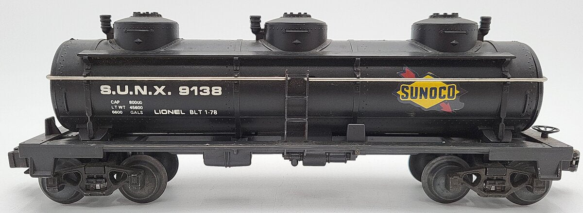 Lionel 6-9138 O Gauge Sunoco Triple Dome Black Tank Car EX