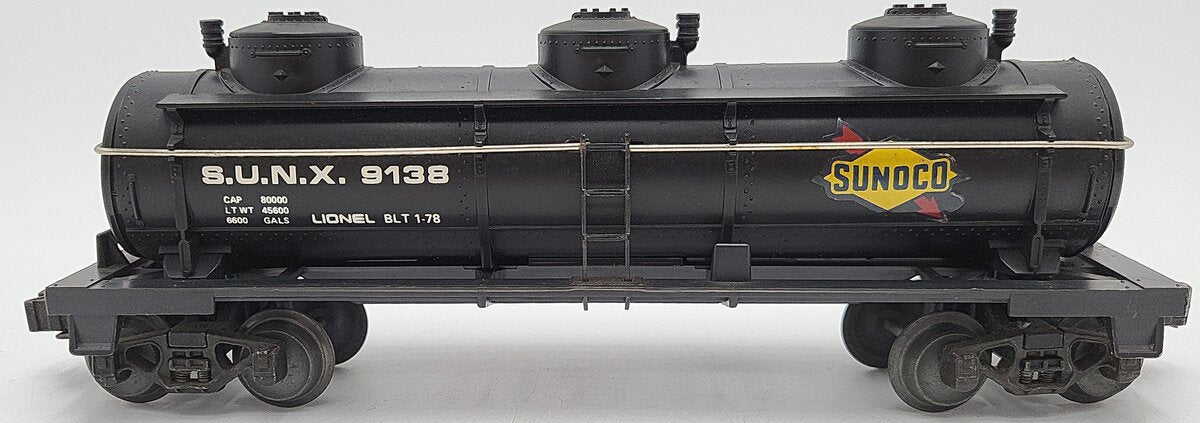 Lionel 6-9138 O Gauge Sunoco Triple Dome Black Tank Car EX