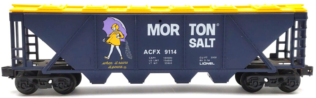 Lionel 6-9114 O Gauge Morton Salt Covered 4-Bay Hopper VG