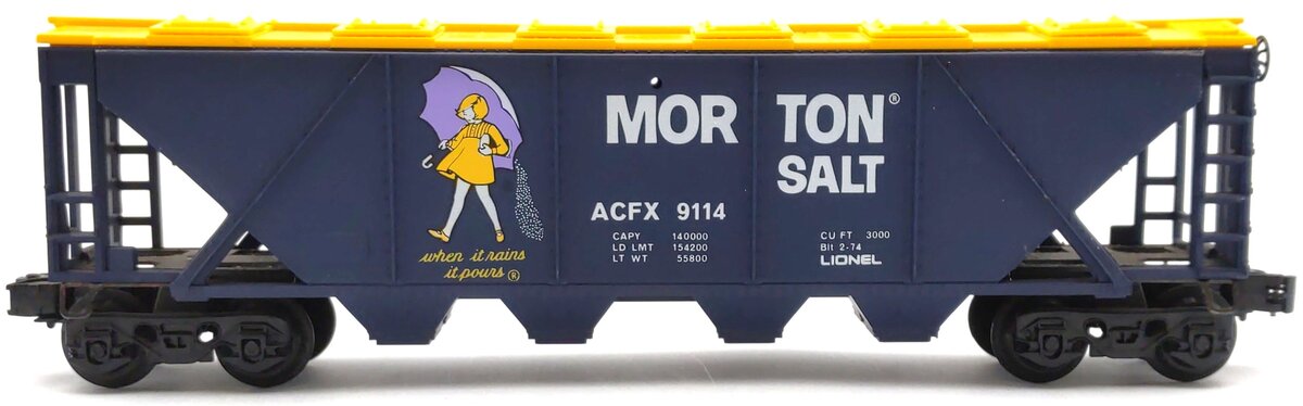 Lionel 6-9114 O Gauge Morton Salt Covered 4-Bay Hopper VG