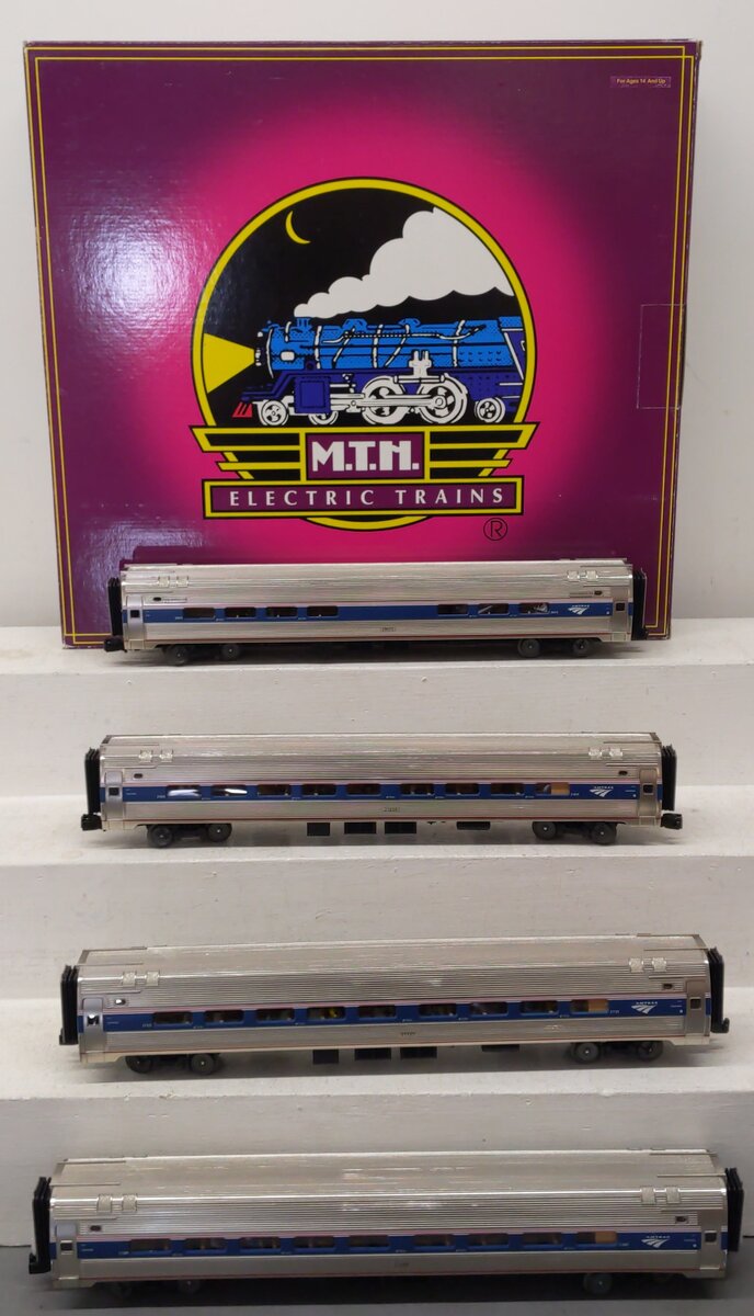 MTH 20-64016 O Scale Amtrak Amfleet 4 Car Passenger Set EX/Box