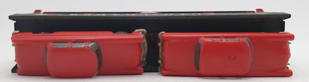 Lionel 6414 Vintage O Evans Autoloader with 4 Red Autos with Gray Bumpers VG