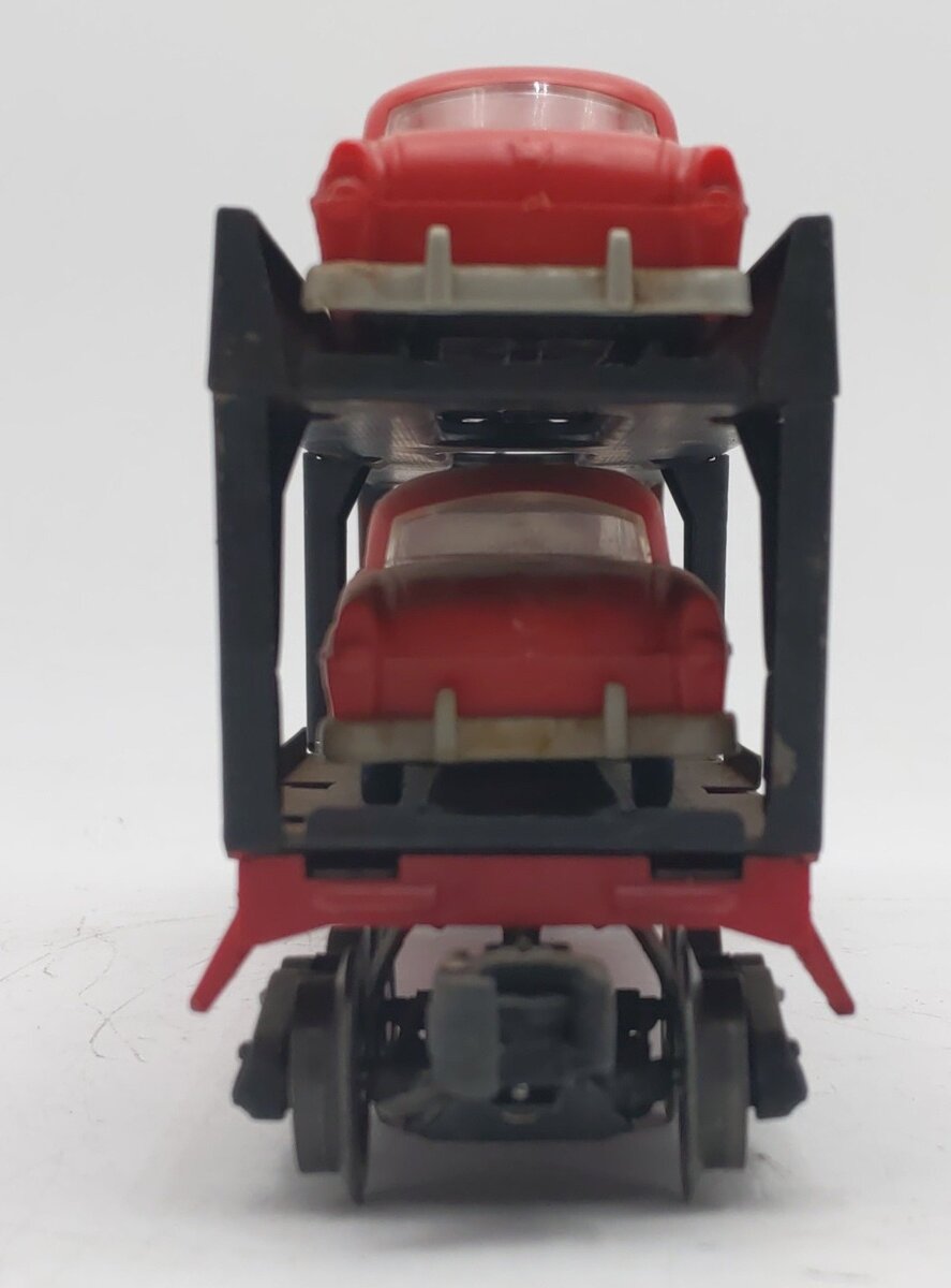 Lionel 6414 Vintage O Evans Autoloader with 4 Red Autos with Gray Bumpers VG