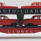 Lionel 6414 Vintage O Evans Autoloader with 4 Red Autos with Gray Bumpers VG