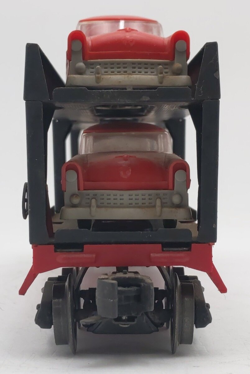 Lionel 6414 Vintage O Evans Autoloader with 4 Red Autos with Gray Bumpers VG