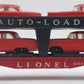 Lionel 6414 Vintage O Evans Autoloader with 4 Red Autos with Gray Bumpers VG
