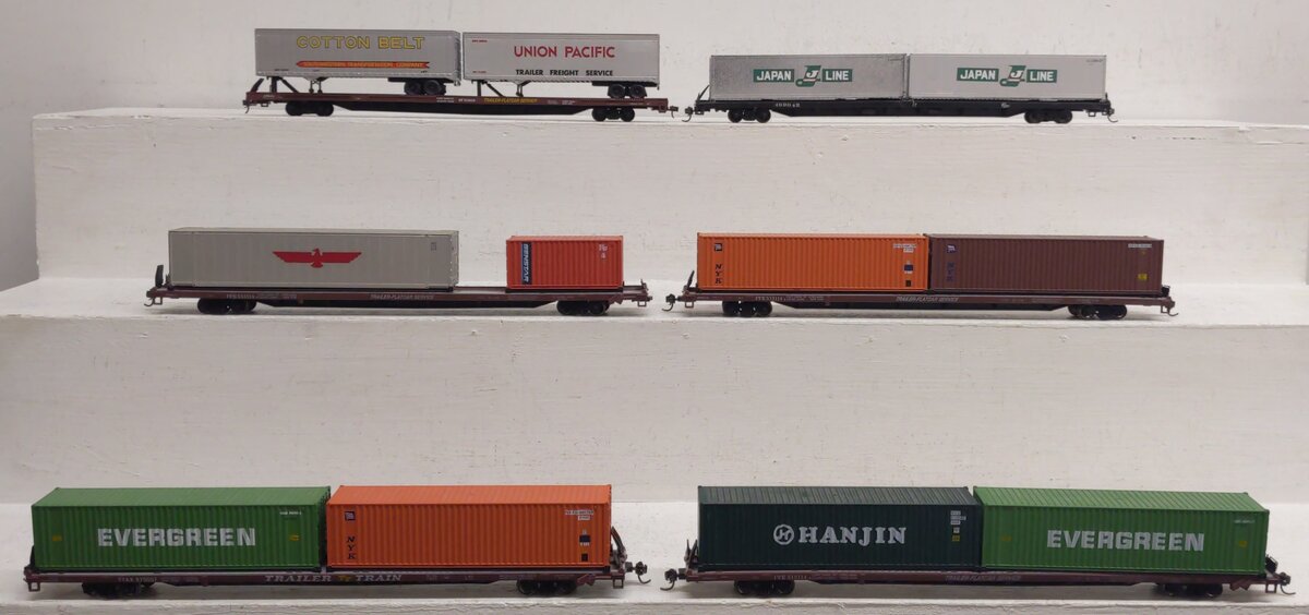 Athearn HO Scale Assorted Trailer Flatcars with Containers & Trailers [6] VG