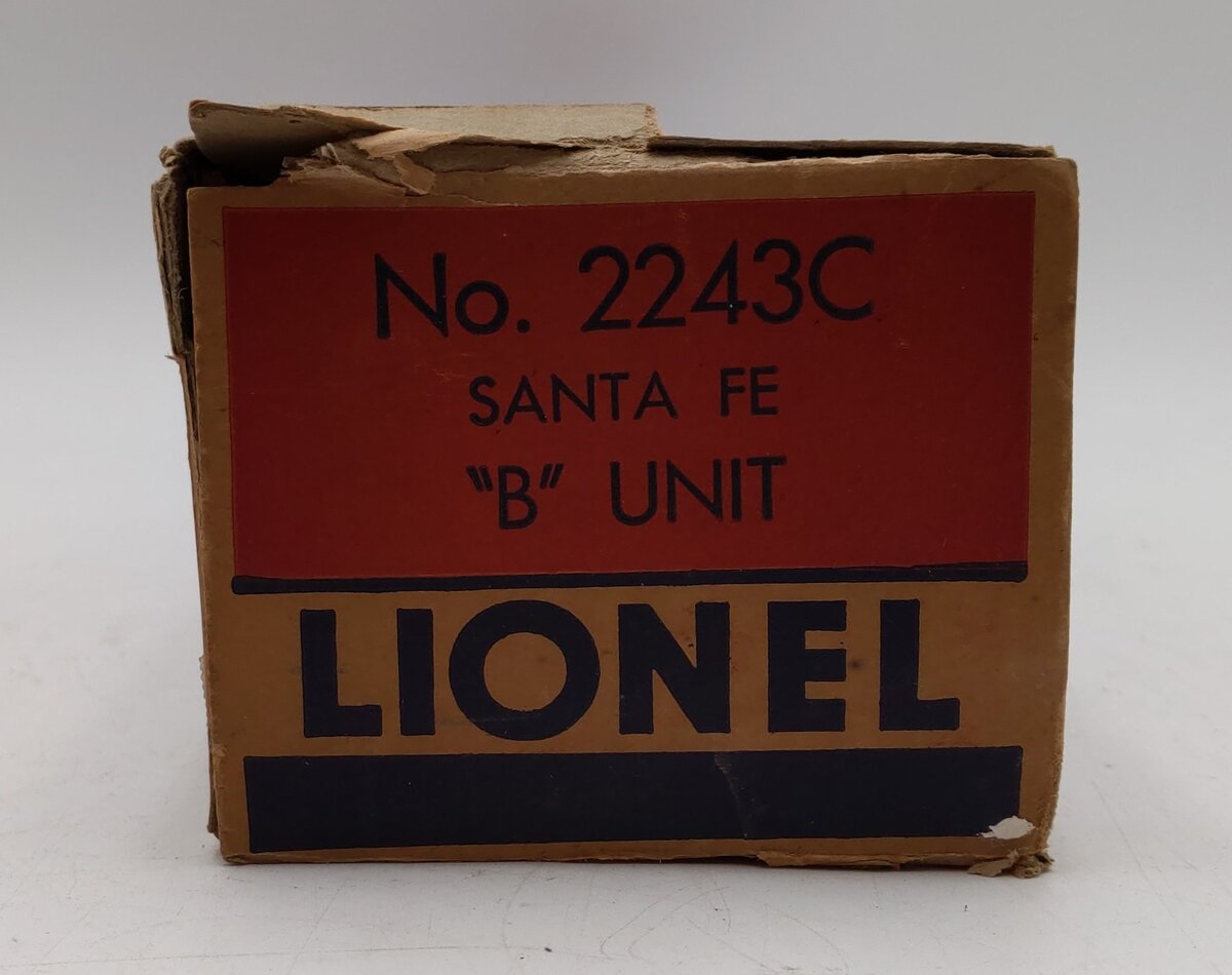Lionel 2243C Vintage O Santa Fe Louver Top F3 Non-Pwd B-Unit Diesel Locomotive VG/Box