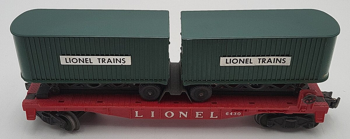 Lionel 6430 Vintage O Flatcar W/2 Green Trailer Vans VG