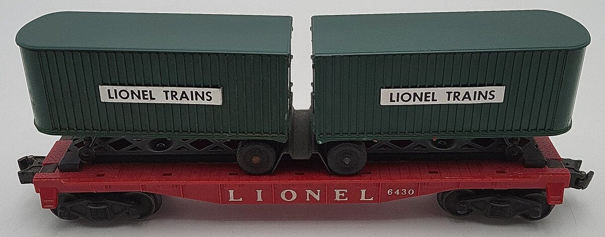 Lionel 6430 Vintage O Flatcar W/2 Green Trailer Vans VG