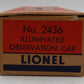 Lionel 2436 Vintage O Lionel Lines Illuminated Summit Observation Car VG/Box
