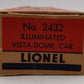 Lionel 2432 Vintage O Lionel Lines Newark Illuminated Vista Dome Car VG/Box