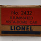 Lionel 2432 Vintage O Lionel Lines Clifton Illuminated Vista Dome Car EX/Box