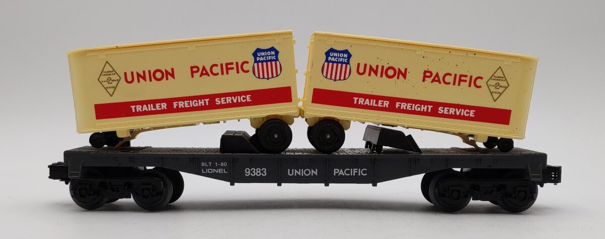 Lionel 6-9383 O Gauge Union Pacific FAR Piggyback Flatcar w/ Trailers VG/Box
