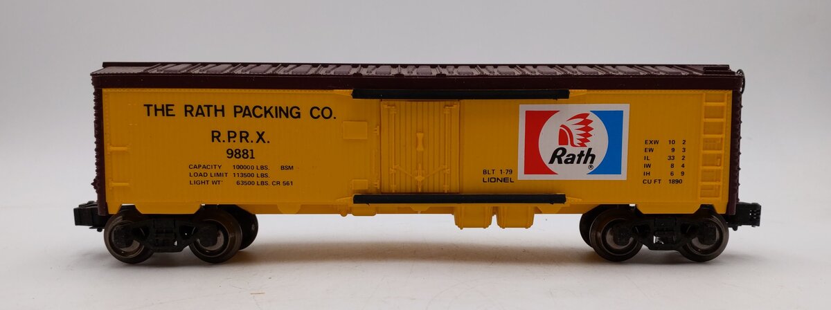 Lionel 6-9881 O Gauge Rath Packing Refrigerator Car VG/Box