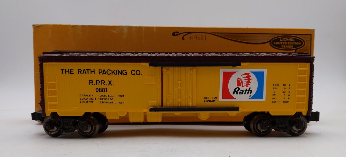 Lionel 6-9881 O Gauge Rath Packing Refrigerator Car VG/Box