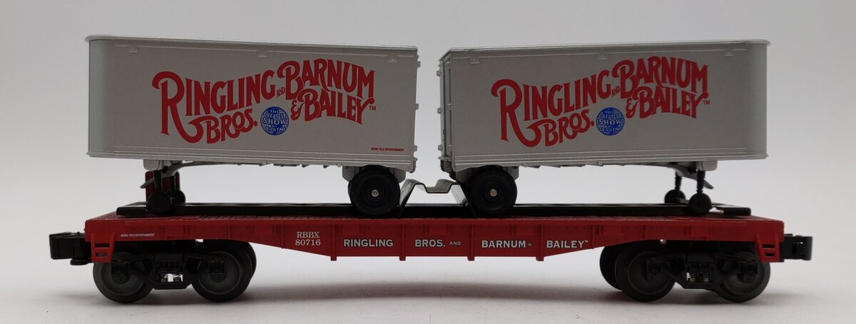 Lionel K-Line 6-21472 Ringling Bros Flatcar with 2 Trailer VG/Box
