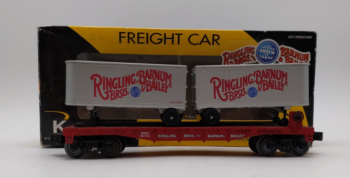 Lionel K-Line 6-21472 Ringling Bros Flatcar with 2 Trailer VG/Box