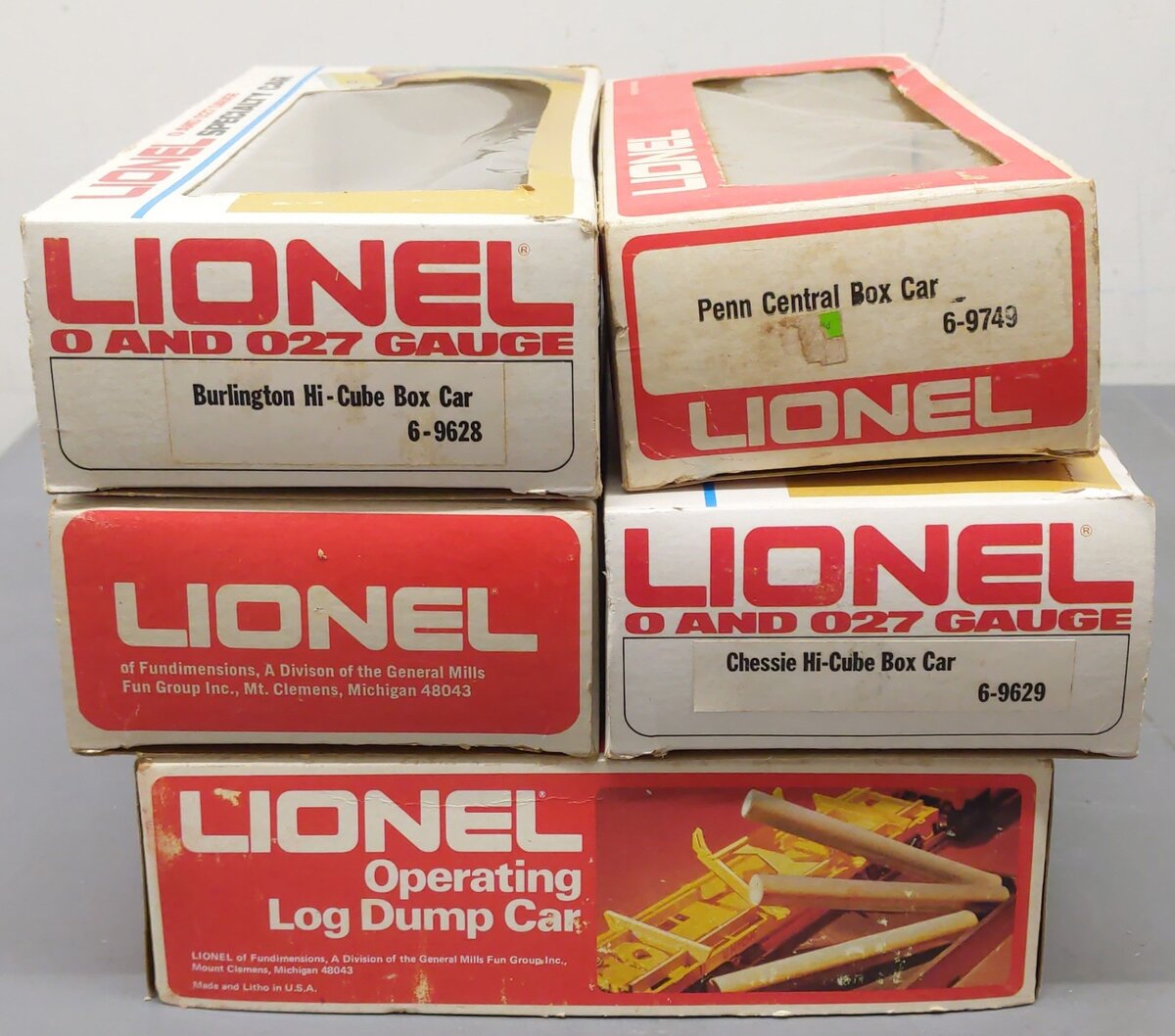 Lionel O Gauge Assorted Freight Cars 6-9628, 6-9749, 6-9629, 6-9303, 6-9607 [5] VG/Box