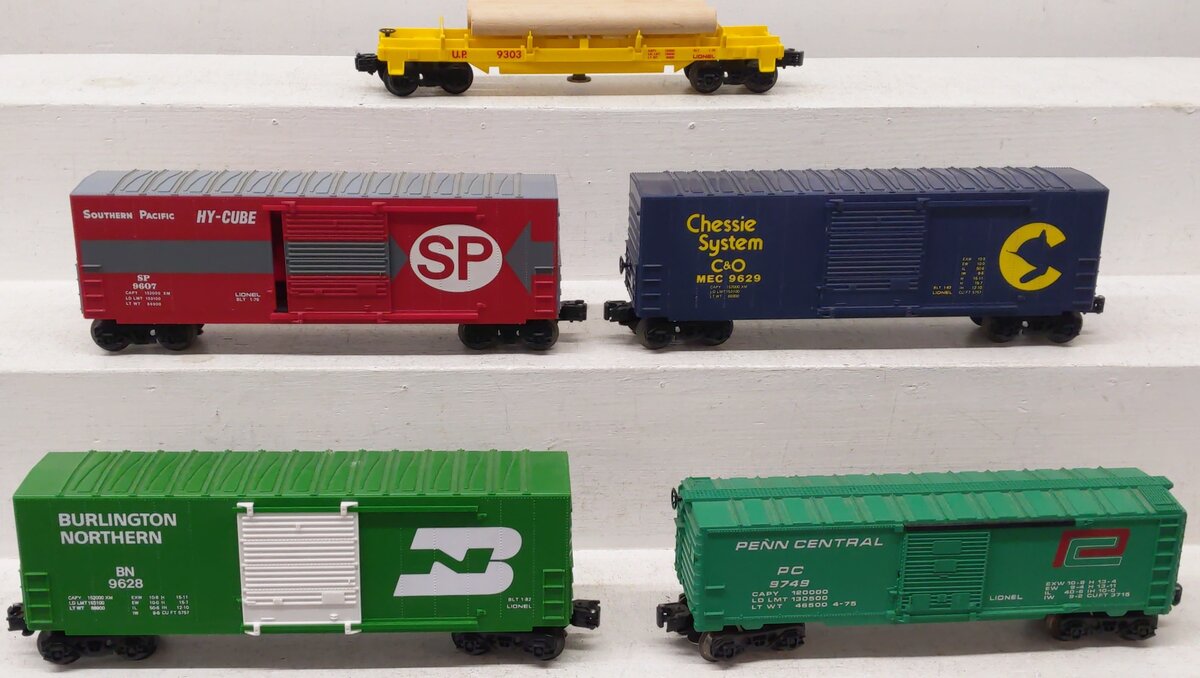 Lionel O Gauge Assorted Freight Cars 6-9628, 6-9749, 6-9629, 6-9303, 6-9607 [5] VG/Box
