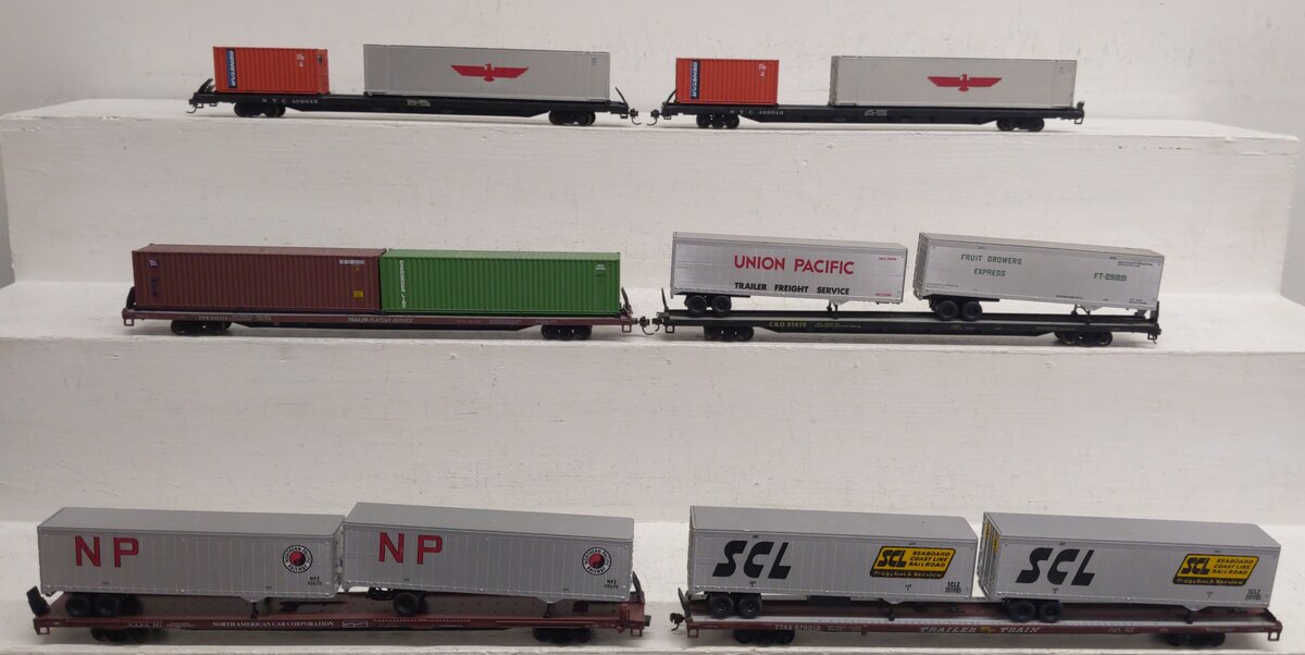 Athearn HO Scale Trailer Flatcars with Containers & Trailers [6] VG