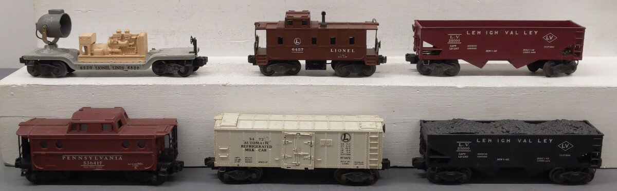 Lionel Vintage O Gauge Freight Cars: 6456, 6456, 6520, 6417, 3472, 6457 [6] VG