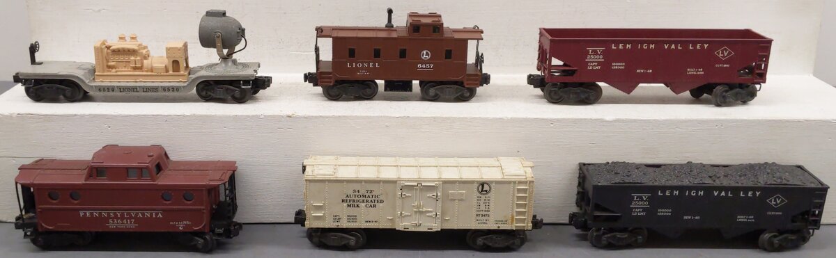 Lionel Vintage O Gauge Freight Cars: 6456, 6456, 6520, 6417, 3472, 6457 [6] VG