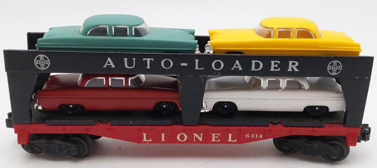 Lionel 6414 Vintage O Gauge Postwar Evans Autoloader with 4 Automobiles VG