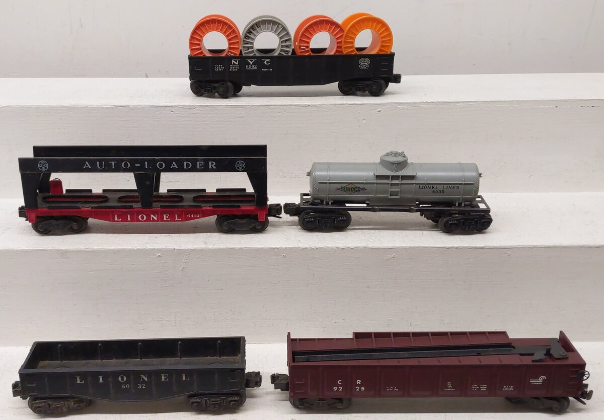 Lionel Vintage O Freight Cars: 6062, 6032, 6035, 6-9225, 6414 [5] VG