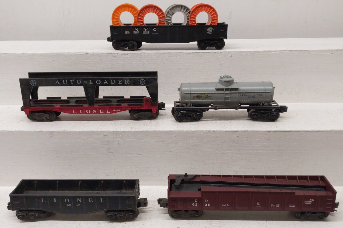 Lionel Vintage O Freight Cars: 6062, 6032, 6035, 6-9225, 6414 [5] VG