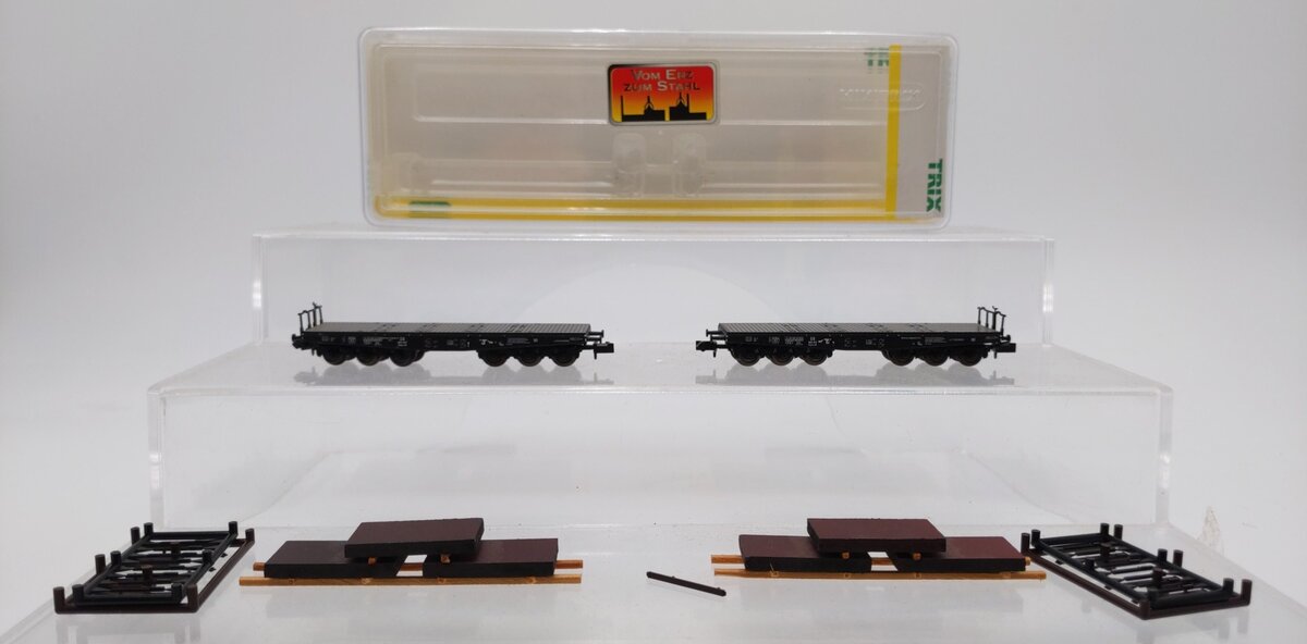 Trix 15183 N Scale Deutsche Bundesbahn Flatcar with Steel Slab Loads [2] LN/Box