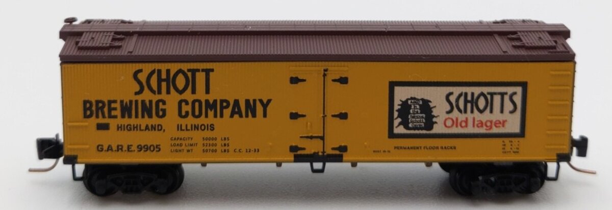 Micro Fasteners 51800250 N Scale Schotts Brewing Co 40' Wood Reefer #9905 LN/Box