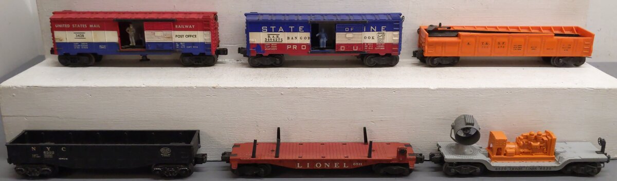 Lionel Vintage O Freight Cars: 3428, 3494-275, 3562-75, 6002, 6511, 6520 [6] VG