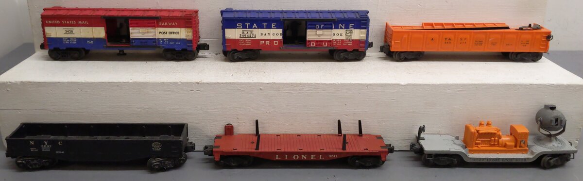 Lionel Vintage O Freight Cars: 3428, 3494-275, 3562-75, 6002, 6511, 6520 [6] VG