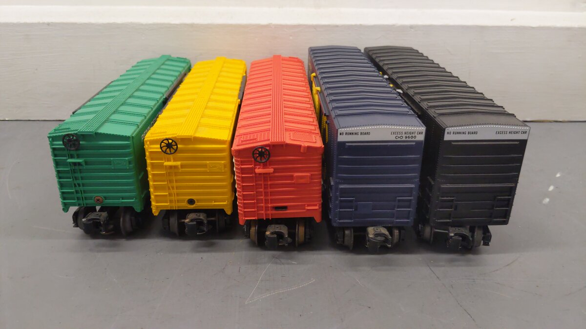 Lionel O Gauge Boxcars: 6-9211, 6-9767, 6-9860, 6-9600, 6-9604 [5] VG