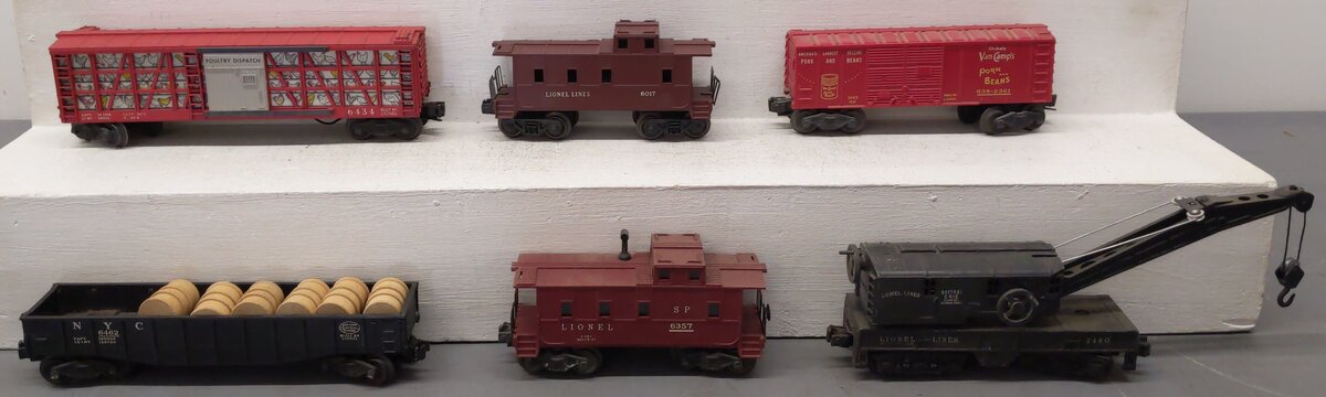 Lionel Vintage O Gauge Freight Cars: 6357, 6434, 6017, 6462, 2460, 638-2361 [6] VG