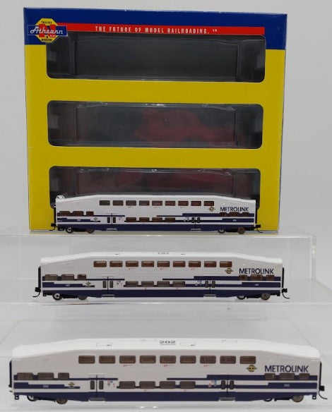 Athearn 10160 N Scale Bombardier Control Car #630 Bombardier Coachs #187 & 202 VG/Box